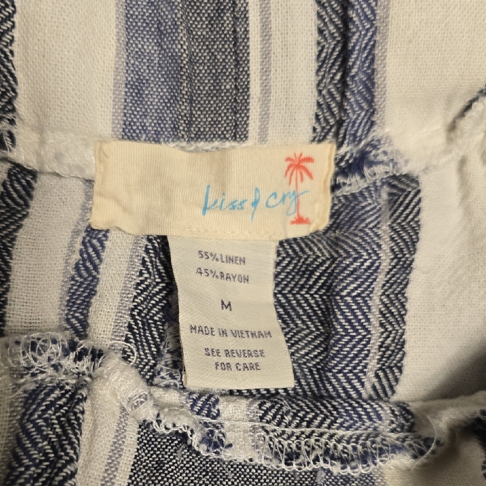 Blue Striped Women Linen Pants